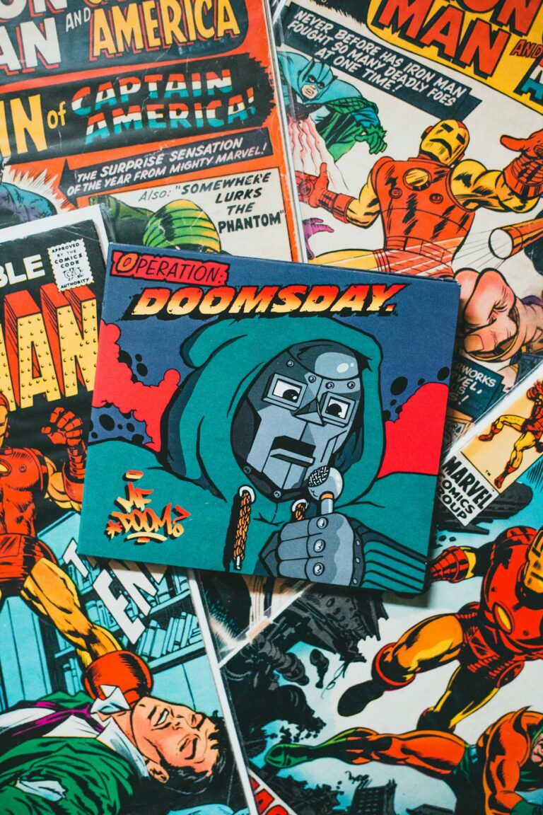 Collection of colorful vintage comic book covers showcasing famous heroes and villains.
